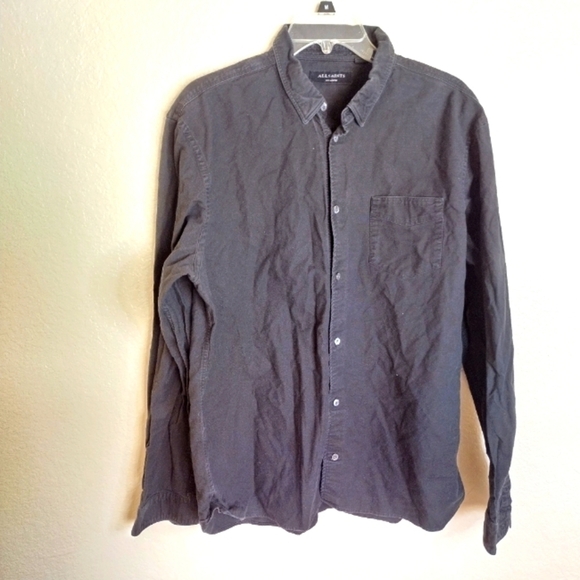 AllSaints Mens Fairview Button Up Shirt Long Sleeve Cotton Blend Black Sz 2Xl